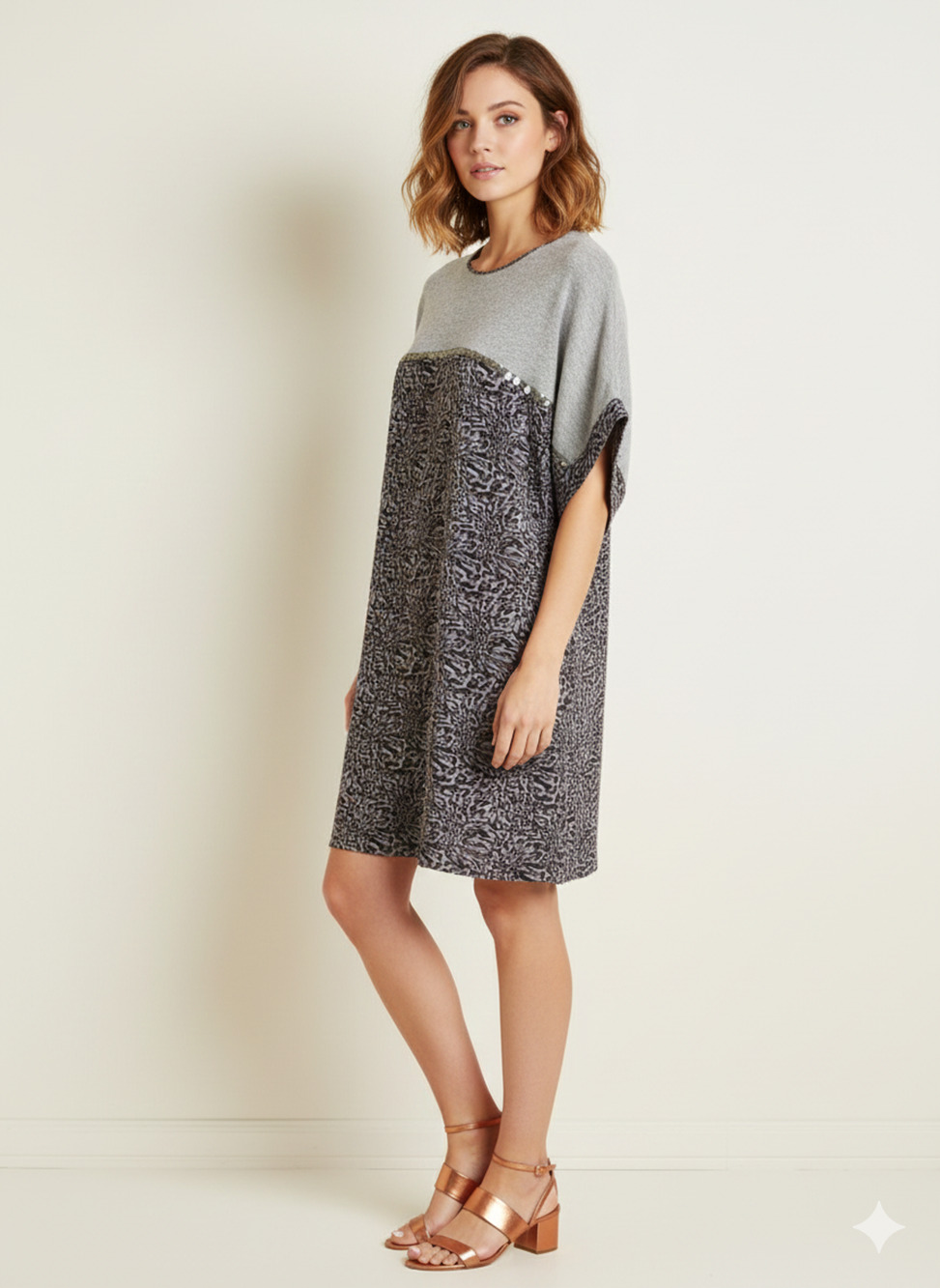 Sachin & Babi Silk sequin Shift Dress colorblock luxury Minimal Chic Sz-2 relax